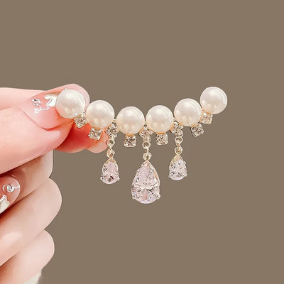 Broșe Elegante De Perle De Cristal Alb Pentru Femei Fete Ace de broșă cu ciucuri cu picături de apă de culoare aurie de lux