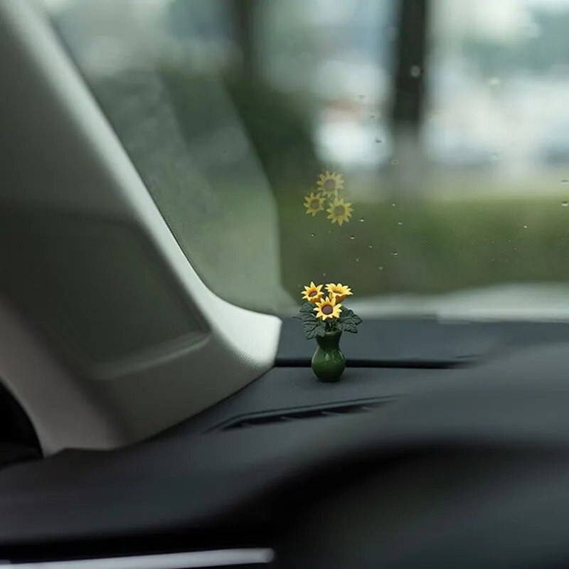 Autode sisekujundus vaik Mini päevalillevaas Auto keskkonsool tahavaate peegelkaunistused autotarvikutele Naiste kingitused