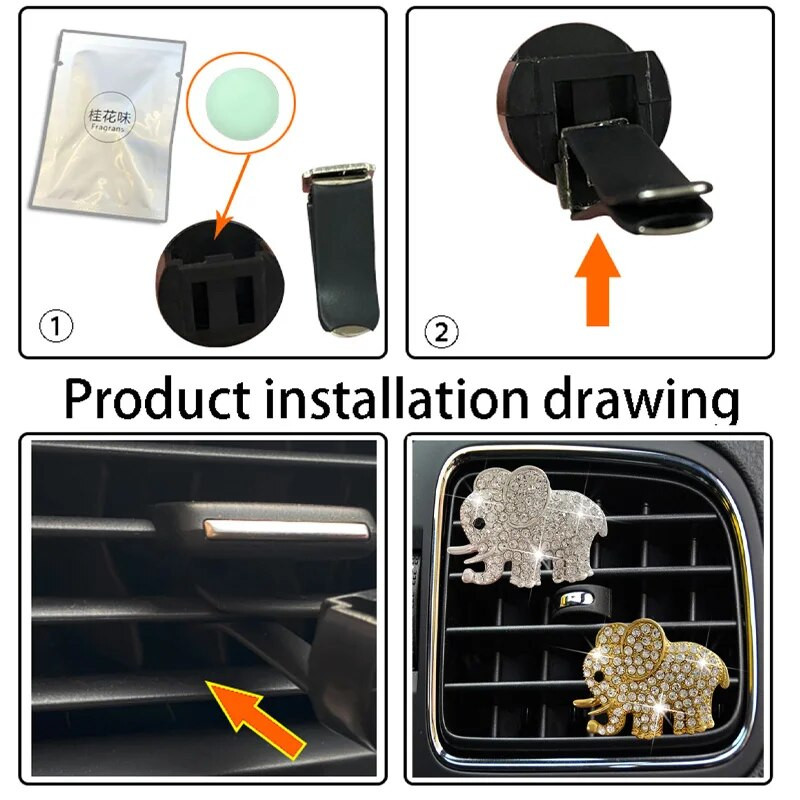 Bling Elephant Auto Smaržas Clip Auto Aroma Vent Clip Auto Smaržas Gaisa atsvaidzinātājs Automašīnas Ornaments Dimanta Zilonis Auto Interjera Dekors