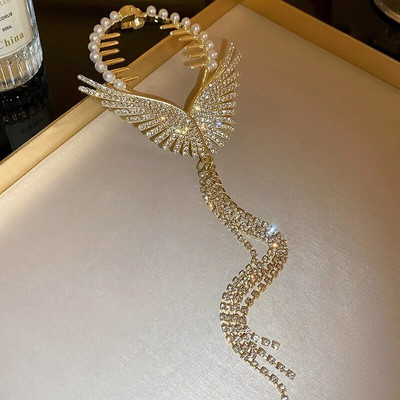 Eņģeļa spārni matu sprādzes imitācijas pērļu kalnu strēles pušķu ķēde zirgaste sprādze matadatas Sieviešu matu kartīte matu aksesuāri