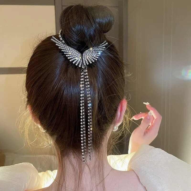 Eņģeļa spārni matu sprādzes imitācijas pērļu kalnu strēles pušķu ķēde zirgaste sprādze matadatas Sieviešu matu kartīte matu aksesuāri