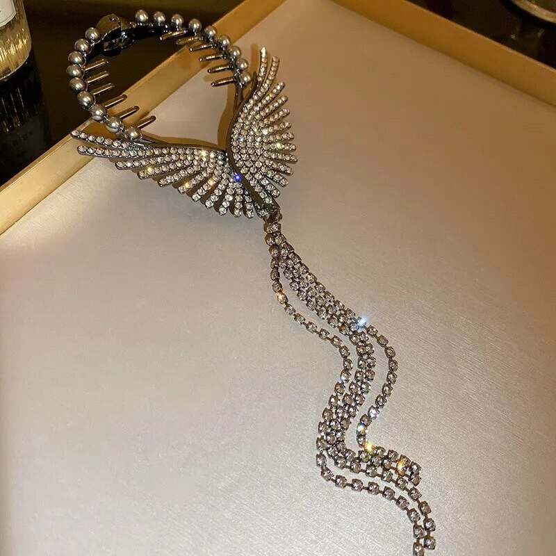 Eņģeļa spārni matu sprādzes imitācijas pērļu kalnu strēles pušķu ķēde zirgaste sprādze matadatas Sieviešu matu kartīte matu aksesuāri