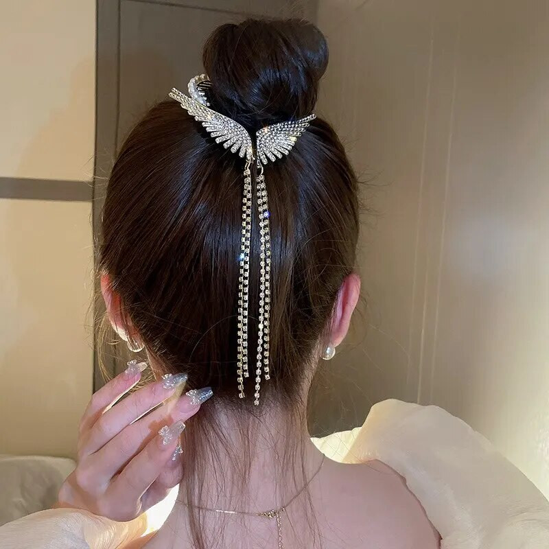 Eņģeļa spārni matu sprādzes imitācijas pērļu kalnu strēles pušķu ķēde zirgaste sprādze matadatas Sieviešu matu kartīte matu aksesuāri