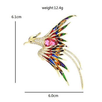 Многоцветен кристал Феникс брошка игла за жени мъже емайл летяща красота птица парти офис аксесоари подаръци