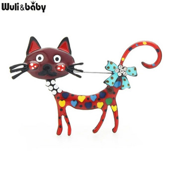 Wuli&baby Прекрасни котешки брошки 2-цветни емайлирани домашни животни Парти Ежедневни брошки Игли за жени Мъже Подаръци
