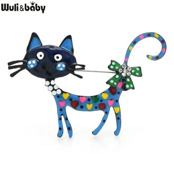 Wuli&baby Прекрасни котешки брошки 2-цветни емайлирани домашни животни Парти Ежедневни брошки Игли за жени Мъже Подаръци