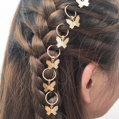 6kom leptir zvijezda privjesak kopča za kosu za žene Pletenica Trendy metalni prstenovi DIY dodaci u zapadnom stilu Djevojačko pokrivalo za glavu Tocado