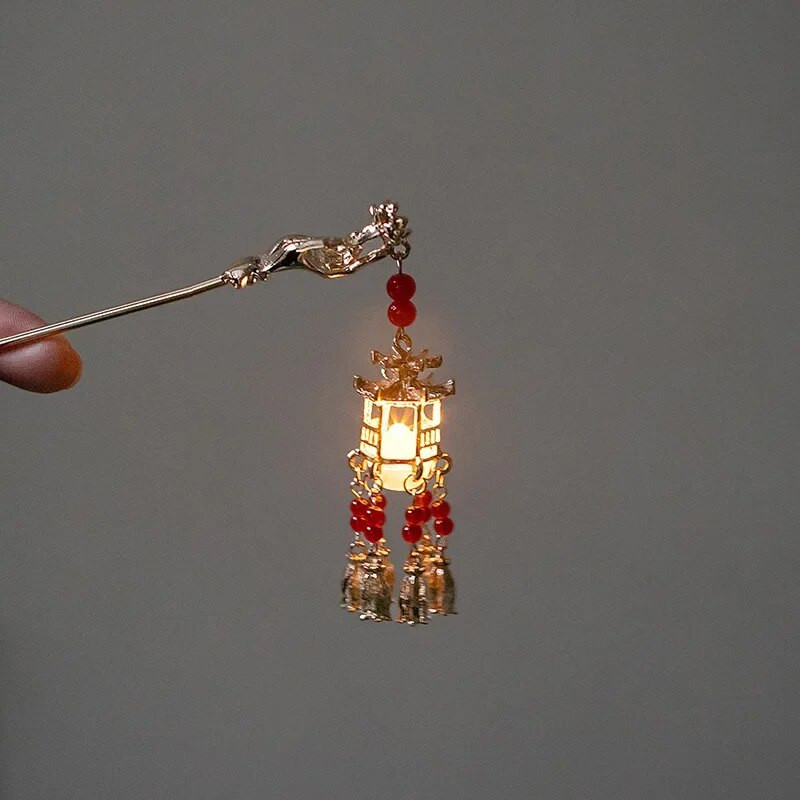 Hiina latern juuksenõelad, juuksepulgad, LED-valgusega juuste aksessuaarid lastele lastele retro lootose lilledega tutipeakatted