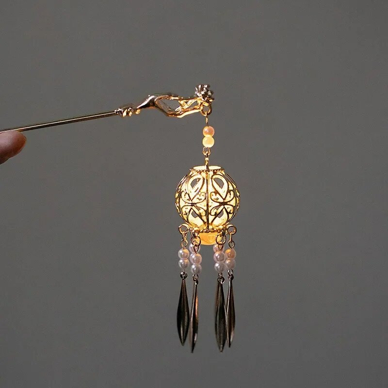 Hiina latern juuksenõelad, juuksepulgad, LED-valgusega juuste aksessuaarid lastele lastele retro lootose lilledega tutipeakatted