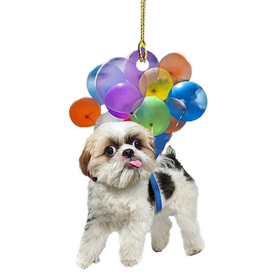 Ornament pentru agățat pentru mașină, drăguț, pisică, câine, ornament auto interior cu balon colorat, pandantiv, farmec pentru mașină, pentru oglinda retrovizoare, decor auto