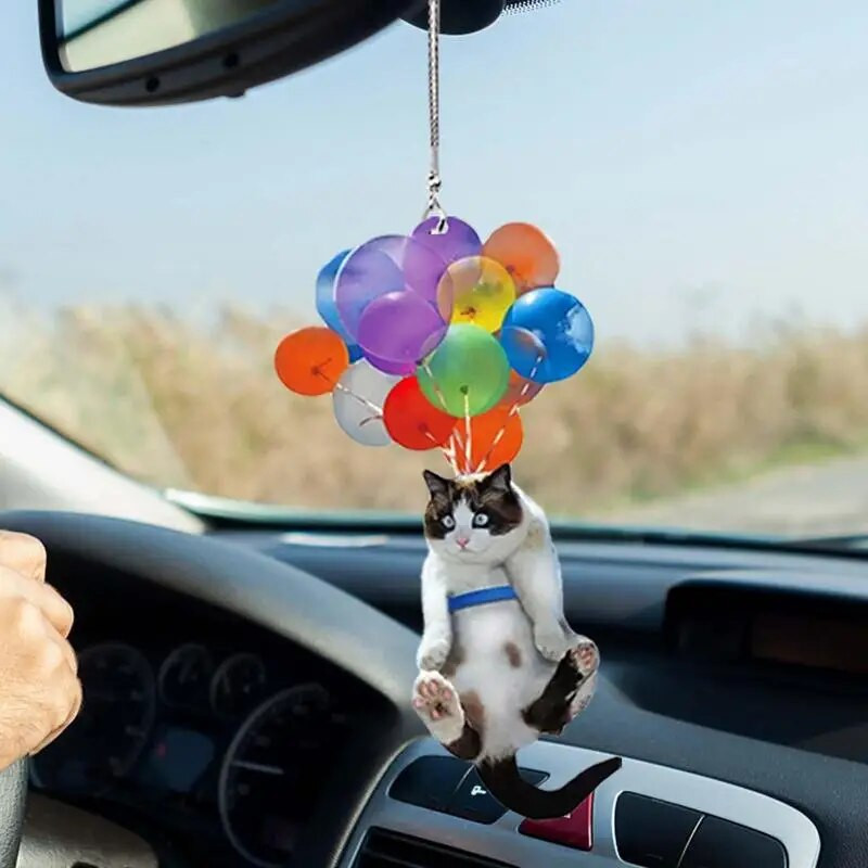 Ornament pentru agățat pentru mașină, drăguț, pisică, câine, ornament auto interior cu balon colorat, pandantiv, farmec pentru mașină, pentru oglinda retrovizoare, decor auto