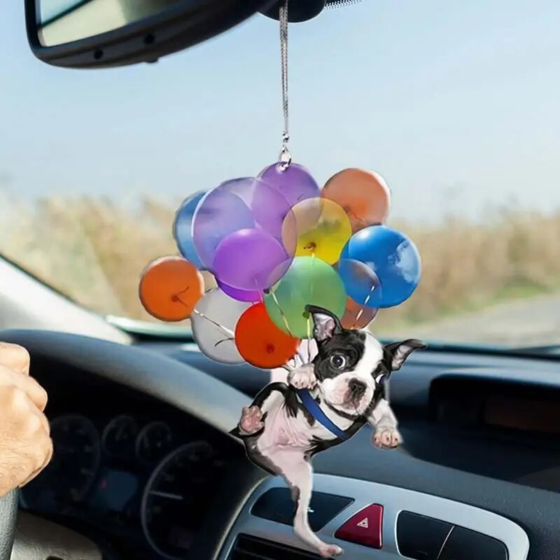 Ornament pentru agățat pentru mașină, drăguț, pisică, câine, ornament auto interior cu balon colorat, pandantiv, farmec pentru mașină, pentru oglinda retrovizoare, decor auto
