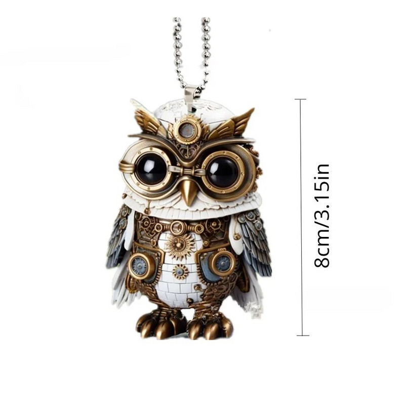 Uue auto tahavaatepeegli ripats Mehaaniline öökull auto riidepuu Naljakas auto interjööri tarvikud 2D akrüülist auto kaunistused rippuvad