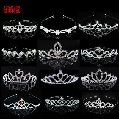 AINAMEISI Princess Crystal Tiaras and Crowns Headband Kid Girls Love Bridal Prom Crown Crown Wedding Party Αξεσουάρ Κοσμήματα για τα μαλλιά