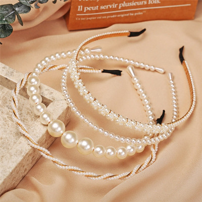 VAGZEB Fashion Full Pearl Hairbands Ελαστικό λουλούδι Γυναικείες στεφάνες Κορίτσια Μαλλιά Bezel Bezel Αξεσουάρ μαλλιών Αξεσουάρ κεφαλής