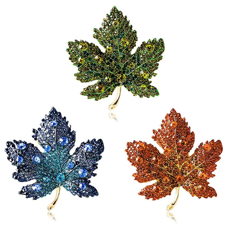1 ΤΕΜ Μόδας Καρφίτσες με φύλλα σφενδάμου Γυαλιστερό χειμερινό κόσμημα με στρας Όμορφη καρφίτσα γάμου για πάρτι γραφείου Αξεσουάρ καρφίτσας καρφίτσας Δώρο