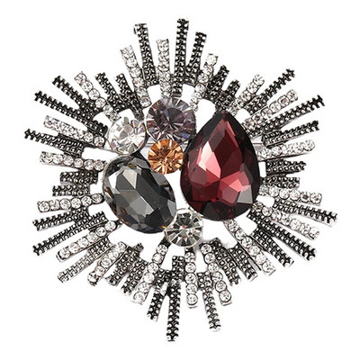 1 vnt. Madinga Kalnų krištolo brangakmenio gėlėta sagė moterims Paltas tamsiai mėlynas raudonas krištolinis ženkliukas apykaklės segtukas vakarėlių papuošalų priedai