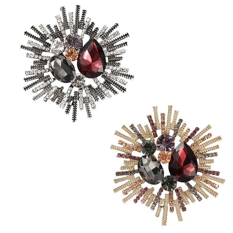 1 vnt. Madinga Kalnų krištolo brangakmenio gėlėta sagė moterims Paltas tamsiai mėlynas raudonas krištolinis ženkliukas apykaklės segtukas vakarėlių papuošalų priedai