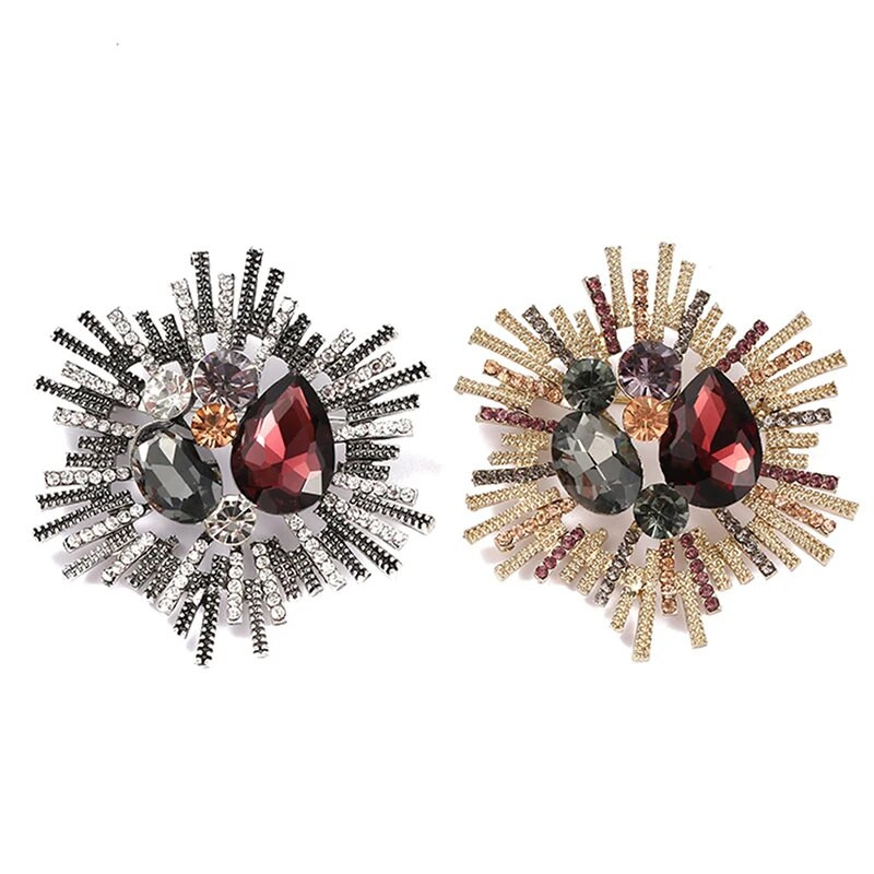 1 vnt. Madinga Kalnų krištolo brangakmenio gėlėta sagė moterims Paltas tamsiai mėlynas raudonas krištolinis ženkliukas apykaklės segtukas vakarėlių papuošalų priedai