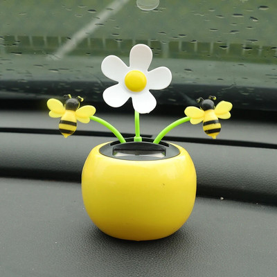 Automašīnas rotājums ar saules enerģiju darbināms dejas, kratīšanas galva multfilma Saule puķu pods, automašīna Automašīnas paneļa apdare Jauki automašīnu aksesuāri