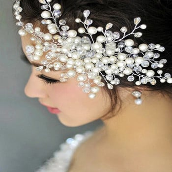 New Crown Floral Crystal Pearl Jewelry Headdress Western Wedding Bride Ръчно изработена елегантна фиби Аксесоари за коса Орнаменти за коса