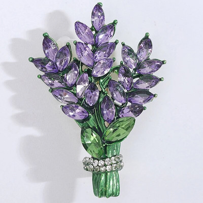 Moteriška sagė Romantiška krištolinė levanda, gėlė, atvartas.