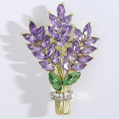 Moteriška sagė Romantiška krištolinė levanda, gėlė, atvartas.