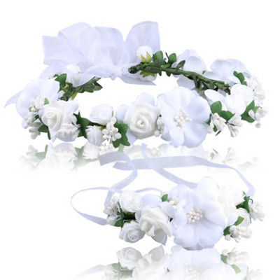 Στέμμα λουλουδιών Γιρλάντα νύφης με κορδέλα Χειροποίητο στεφάνι κεφαλής Αξεσουάρ για μαλλιά Fairy Tiaras Wedding