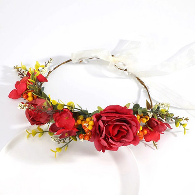 Στέμμα λουλουδιών Γιρλάντα νύφης με κορδέλα Χειροποίητο στεφάνι κεφαλής Αξεσουάρ για μαλλιά Fairy Tiaras Wedding