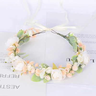 Στέμμα λουλουδιών Γιρλάντα νύφης με κορδέλα Χειροποίητο στεφάνι κεφαλής Αξεσουάρ για μαλλιά Fairy Tiaras Wedding