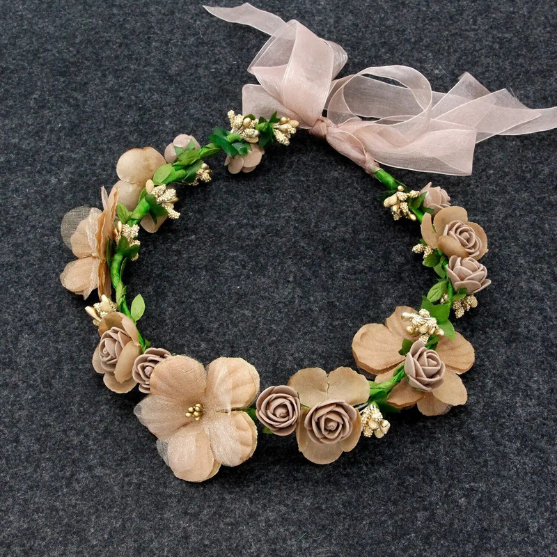 Στέμμα λουλουδιών Γιρλάντα νύφης με κορδέλα Χειροποίητο στεφάνι κεφαλής Αξεσουάρ για μαλλιά Fairy Tiaras Wedding