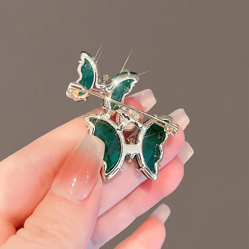 1 tk Mood, roheline kristall, topeltliblikas pross naiste ülikonnanõelaga ehe valge pärliga aksessuaaridega kingitus