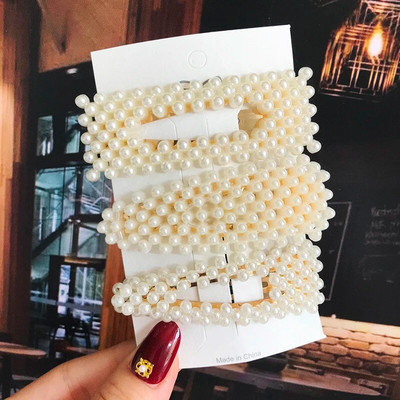 Simuleeritud pärlitangid helmestega geomeetrilised naiste juukseklambrid juukseklambrid juukseaksessuaarid tüdrukutele ehted mood juuksenõelad