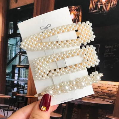 Simuleeritud pärlitangid helmestega geomeetrilised naiste juukseklambrid juukseklambrid juukseaksessuaarid tüdrukutele ehted mood juuksenõelad