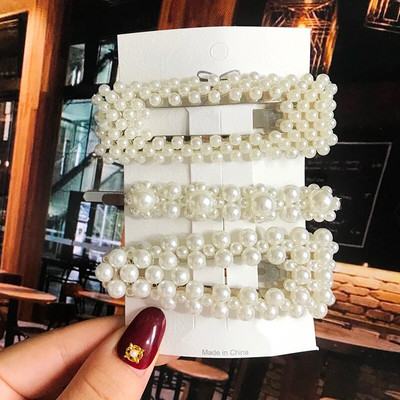 Simuleeritud pärlitangid helmestega geomeetrilised naiste juukseklambrid juukseklambrid juukseaksessuaarid tüdrukutele ehted mood juuksenõelad