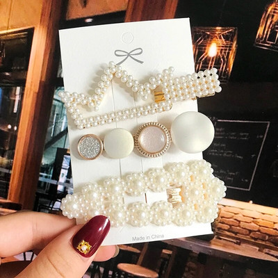 Simuleeritud pärlitangid helmestega geomeetrilised naiste juukseklambrid juukseklambrid juukseaksessuaarid tüdrukutele ehted mood juuksenõelad