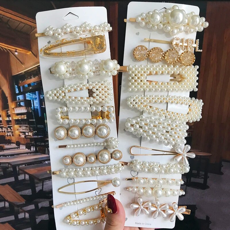 Simuleeritud pärlitangid helmestega geomeetrilised naiste juukseklambrid juukseklambrid juukseaksessuaarid tüdrukutele ehted mood juuksenõelad