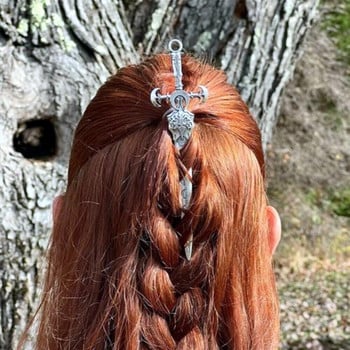 Vintage Vikings Lunar Phase Sword Hair Stick for Women Norse Cross Moon Hairbans Gothic Wicca Witch Headwear Пънк женски бижута