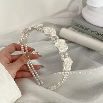 Elegantsed suured valge pärliga peapaelad naistele, tüdrukutele, käsitsi valmistatud lihtsad roosililled juuksepaelad Wave Retro juukserõngast peakatte aksessuaarid