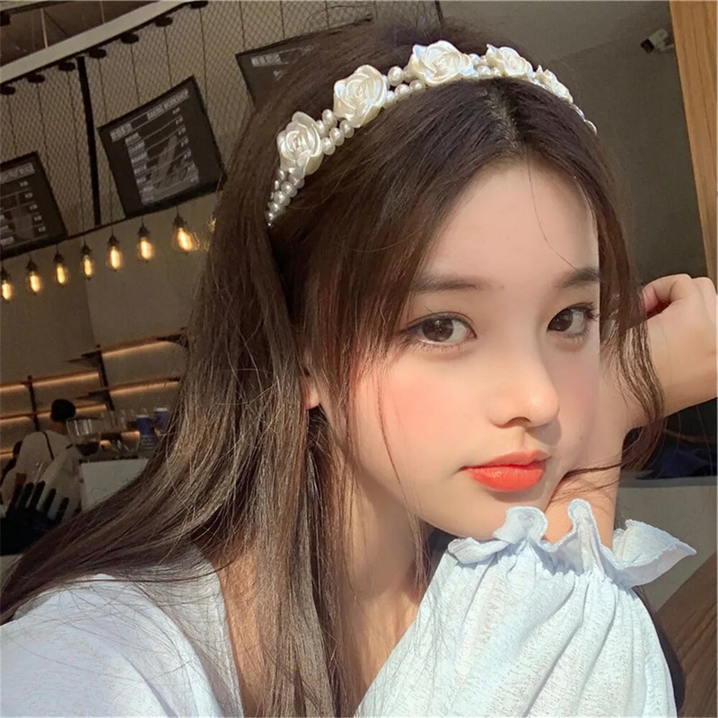 Elegantsed suured valge pärliga peapaelad naistele, tüdrukutele, käsitsi valmistatud lihtsad roosililled juuksepaelad Wave Retro juukserõngast peakatte aksessuaarid