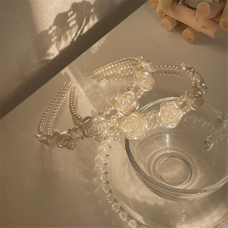 Elegantsed suured valge pärliga peapaelad naistele, tüdrukutele, käsitsi valmistatud lihtsad roosililled juuksepaelad Wave Retro juukserõngast peakatte aksessuaarid