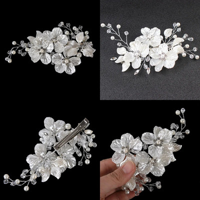 Nuotakos krištolo perlų gėlių plaukų segtukas gėlių stiliaus Barrette nuotakos plaukų papuošalai pamergės vestuviniai plaukų aksesuarai