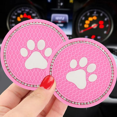 2бр. Подложка за бутилка за чаша за вода Cat Paw PVC Неплъзгаща се подвижна подложка за чаша за превозно средство с диаманти за автомобилен интериорен аксесоар