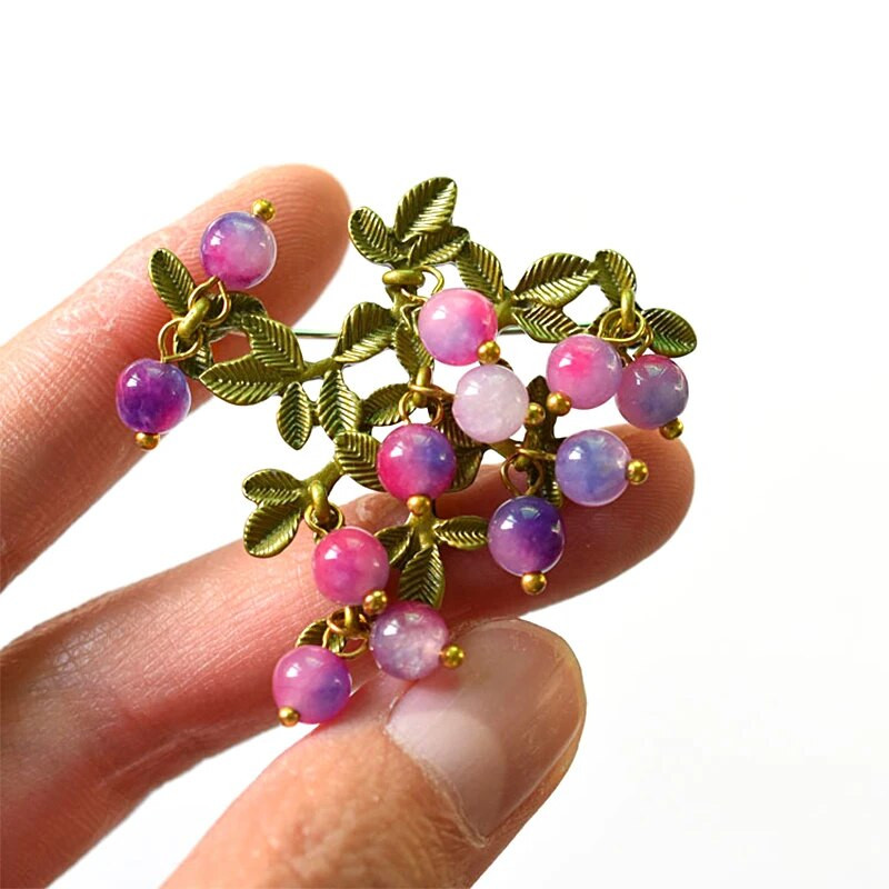 Naiste Vintage loominguline taimemarja pross Elegantne gradientkristallhelmestega pross Daami ülikond Kleit libisemisvastased nööpnõelad Aksessuaarid