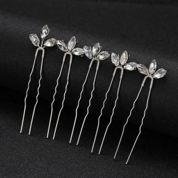 3PCS Булчински диадеми U-образни фиби вилици за жени Кристални сребърни щипки за коса Странични игли за момичета Корони Сватбени бижута за коса