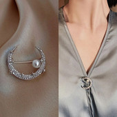 Nauji 1 vnt mados dizaino blykstės Kalnų krištolo mėnulio imitacija perlų sagė madingi temperamento drabužių priedai