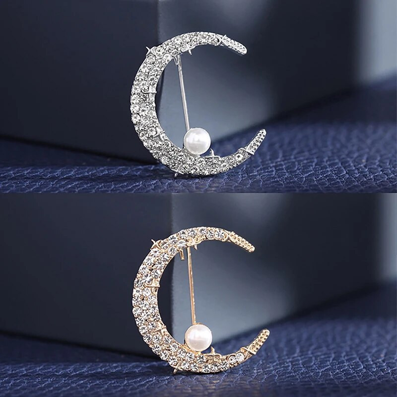 Nauji 1 vnt mados dizaino blykstės Kalnų krištolo mėnulio imitacija perlų sagė madingi temperamento drabužių priedai