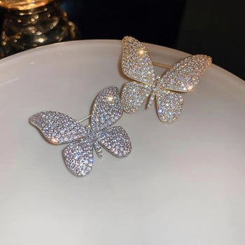 1PC Елегантни темпераментни кристални брошки игли за жени Блестящи планински кристали Пеперуда Корсаж Модни бижута за сватбено тържество Най-добър подарък