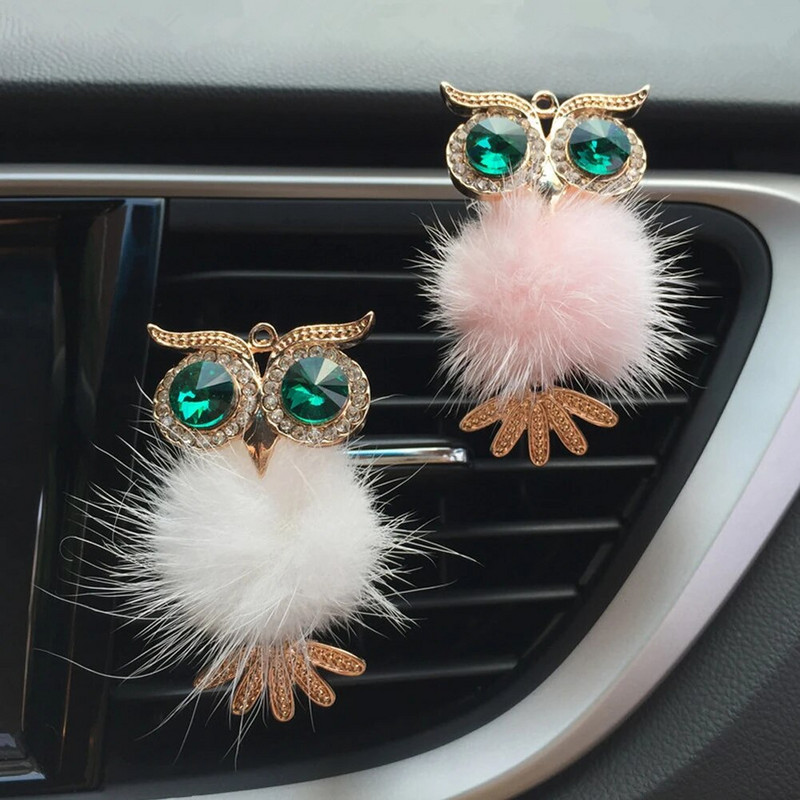 Diamond Fur Owl Car Αποσμητικό αέρα Auto Outlet Κλιπ Άρωμα Άρωμα Άρωμα Αυτοκινήτου Diffuser Bling Αξεσουάρ αυτοκινήτου Δώρα διακόσμησης εσωτερικού χώρου