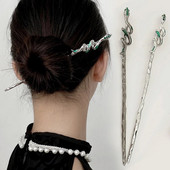 Uus Snake Juuksenõel Juuksepulk Kerimisnöör lõime Roheline Rhinestone Metal Punk Peakatted Juukseaksessuaarid Naistele Ehted Kingitused